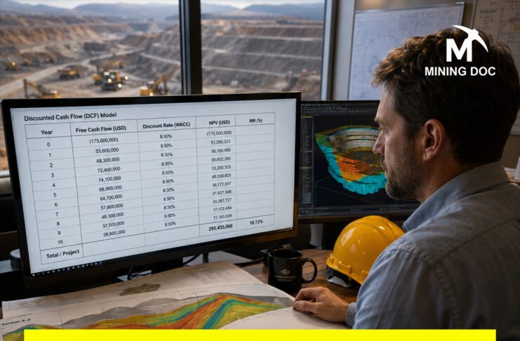 How is a discounted cash flow (DCF) model used to evaluate the economic viability of a mining project?
